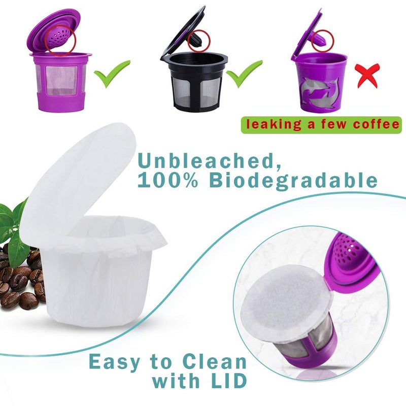 CAPMESSO Disposable Coffee Filters with Lid Kerig Paper Filter for Reusable Single Serve Pods Compatible with Keurg 2.0 & 1.0 Coffee Maker (White, 200) - Image 3